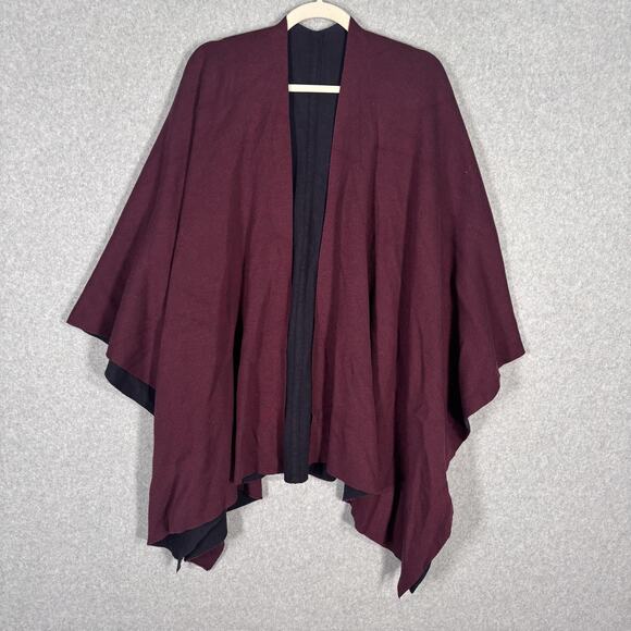 Reversible Shawl Cardigan Poncho Wrap Burgundy Black OS Cape Knit Comfy Cozy - Picture 1 of 8
